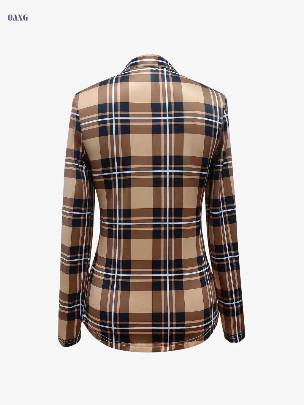 Women's Plaid V-Neck Blouse - Casual Long Sleeve Drawstring Top   OAXG 
