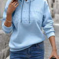 Women's Plain Weave Pullover Hoodie Sweatshirt with Embossed Letter Print, Shoulder Design, Autumn/Winter Style   OAXG Sky Blue / XS