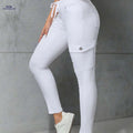 Women's Plain White Drawstring Skinny Jeans - Side Flap Pockets   OAXG White / XS