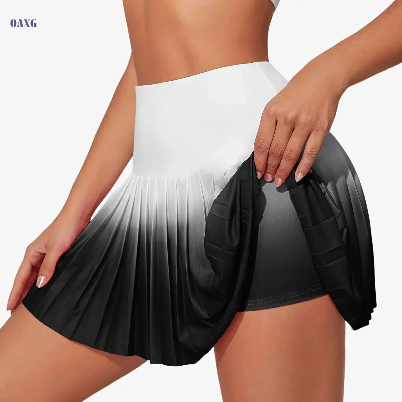 Women's Pleated Gradient Skirt - Sporty Style for Spring/Fall   OAXG Gradient Black / S