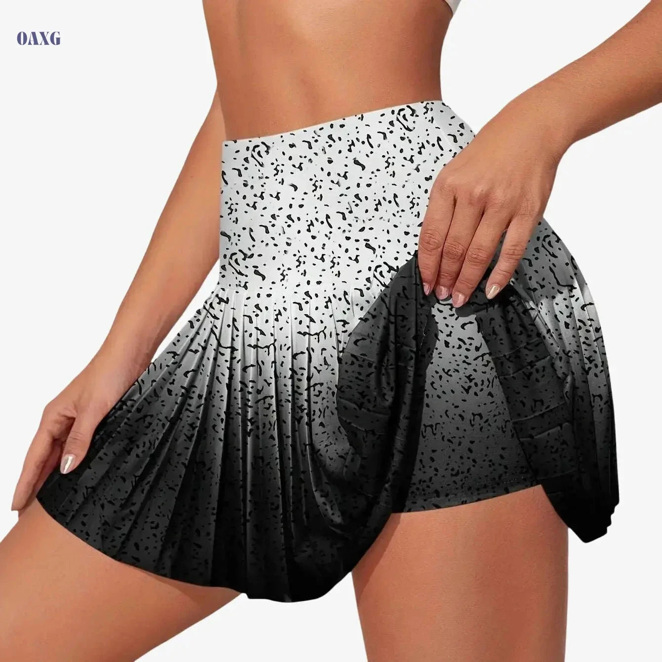 Women's Pleated Gradient Skirt - Sporty Style for Spring/Fall   OAXG Gradient Black / S
