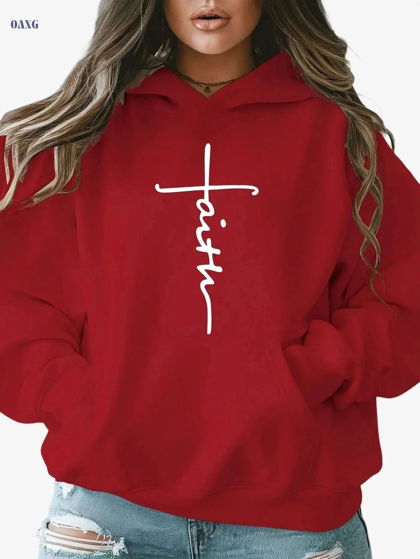 Women's Plus Size Faith Print Hoodie - Cozy Casual Winter Sweatshirt   OAXG 