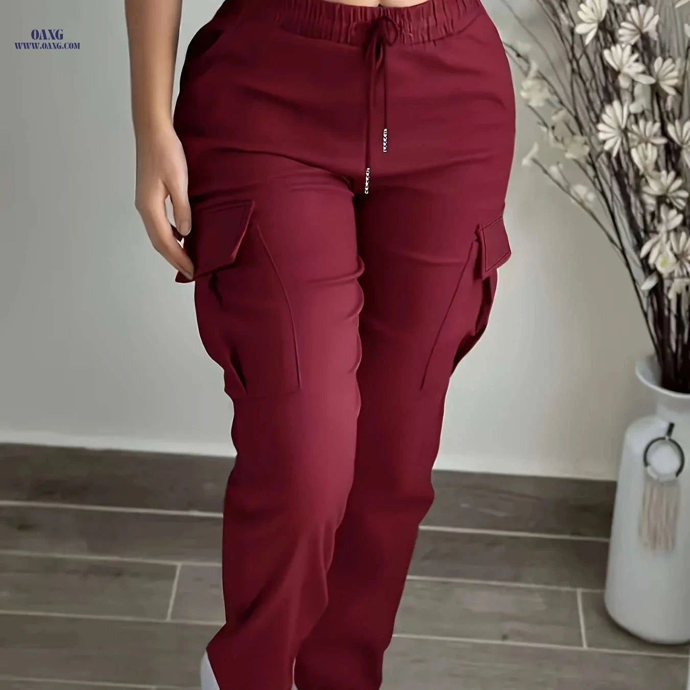 Women's Pocket Drawstring Cargo Pants - Casual All-Season Comfort   OAXG 