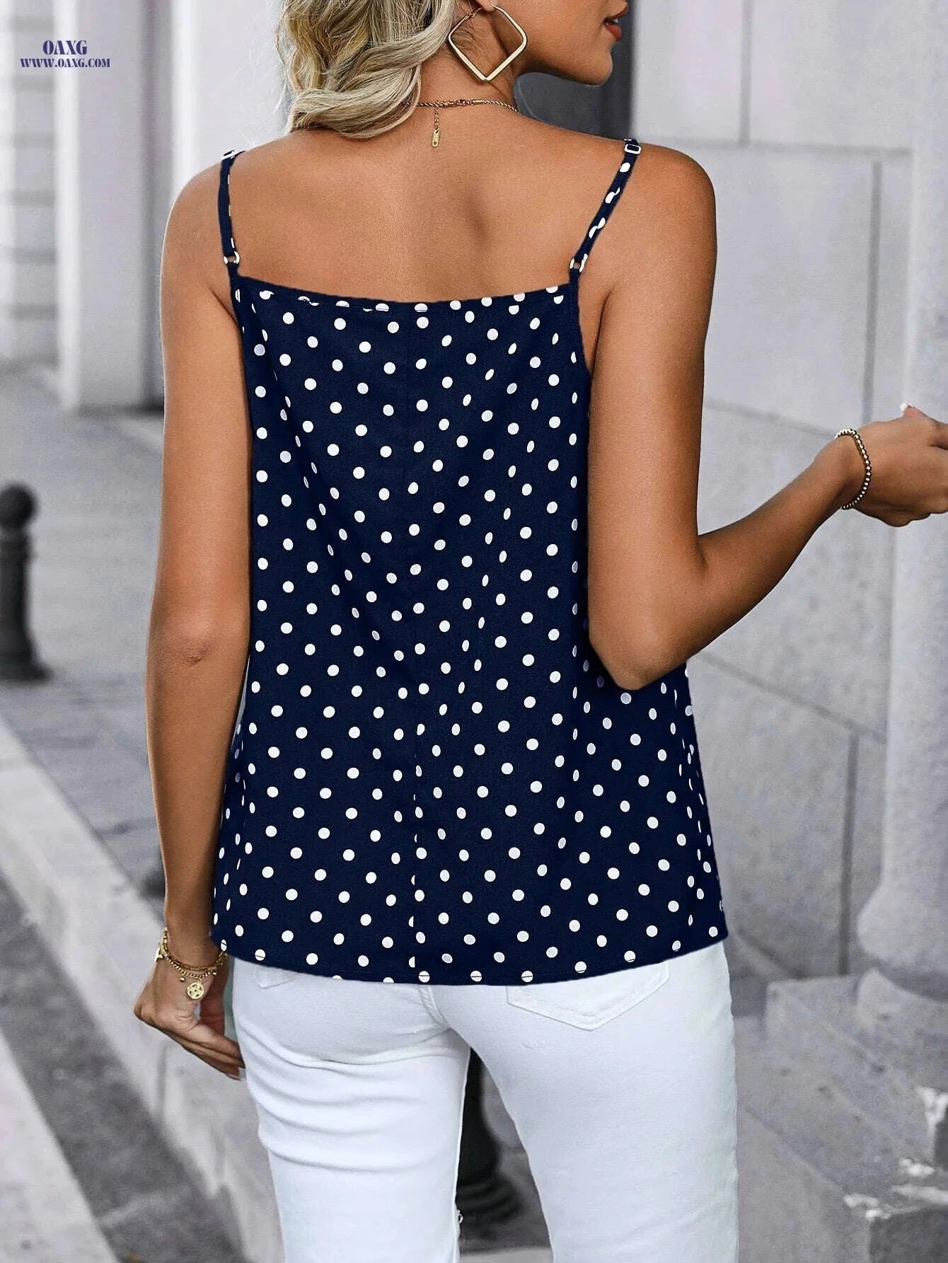 Women's Polka Dot Tank Top - Elegant Spaghetti Strap Style   OAXG 