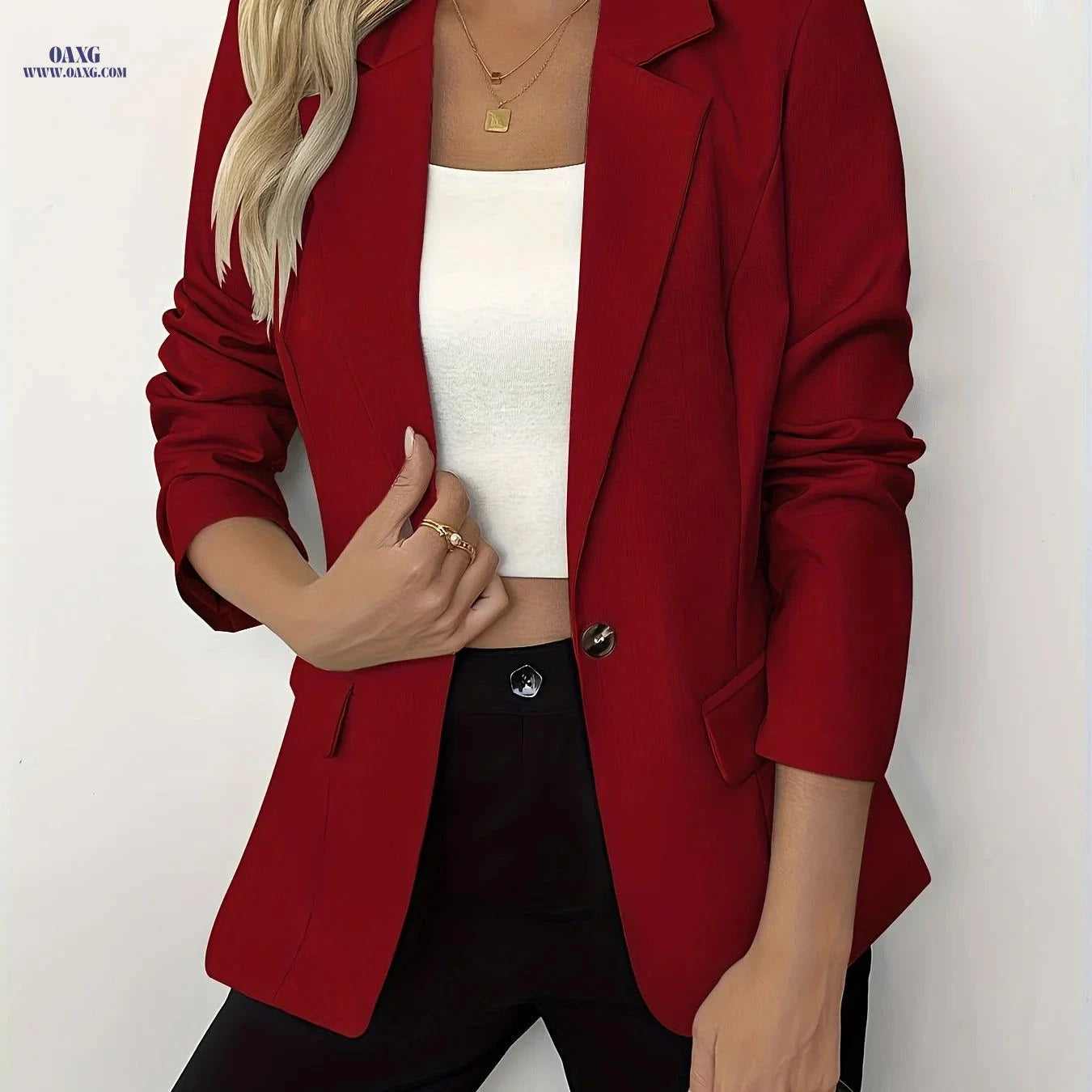 Women's Polyester Blazer - Long Sleeve, Solid Color, Casual Style   OAXG Light Grey / S