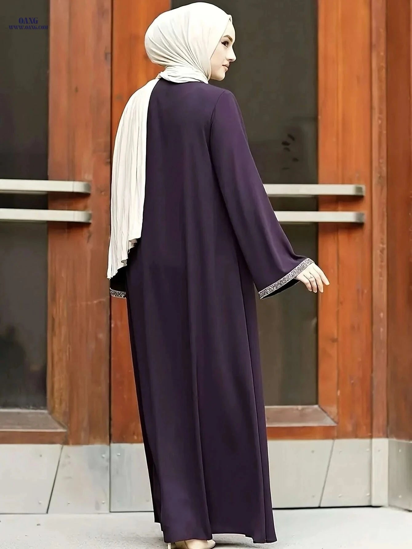 Women's Polyester Moroccan-Style Robe - Long, Zipper Closure, Loose Fit   OAXG 