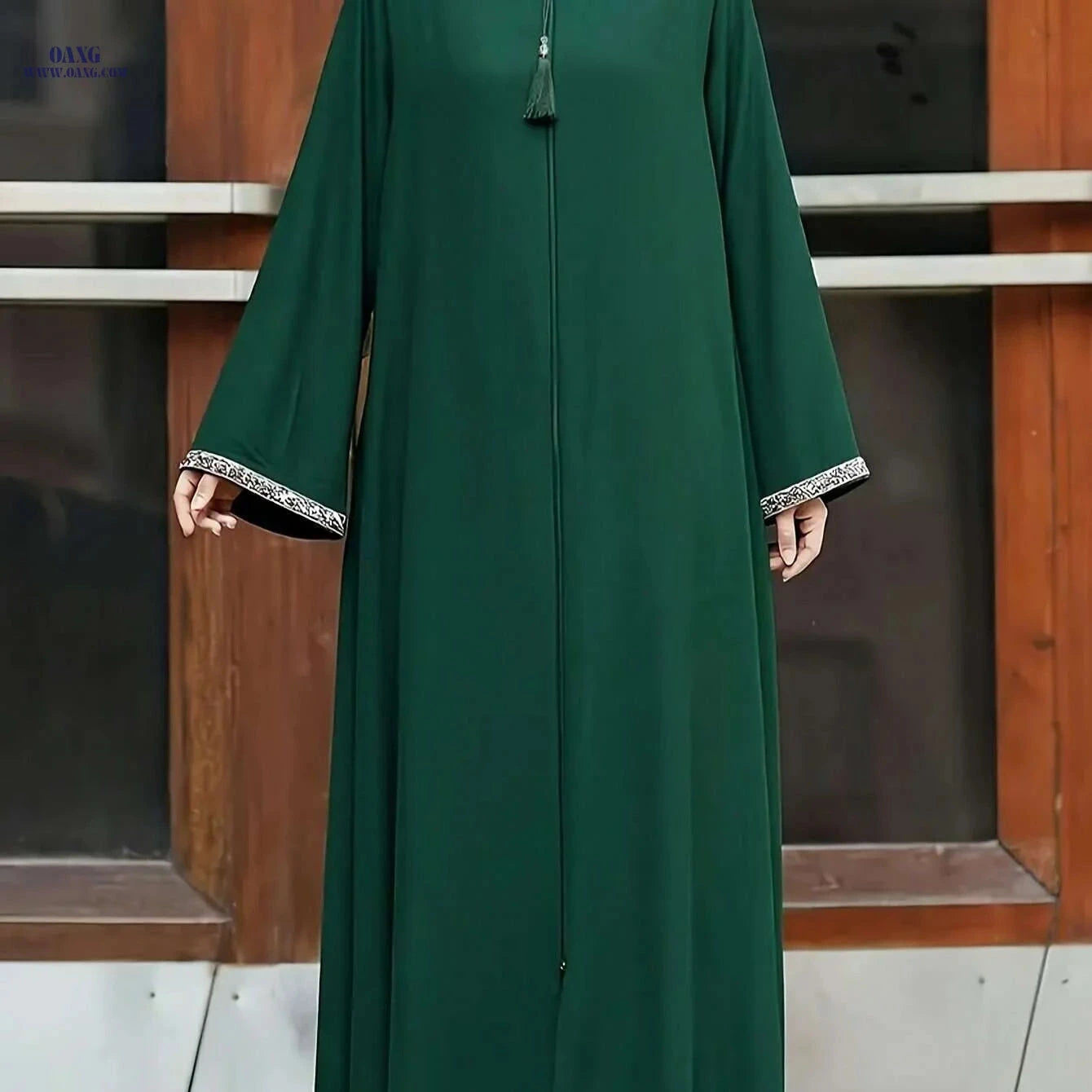 Women's Polyester Moroccan-Style Robe - Long, Zipper Closure, Loose Fit   OAXG 