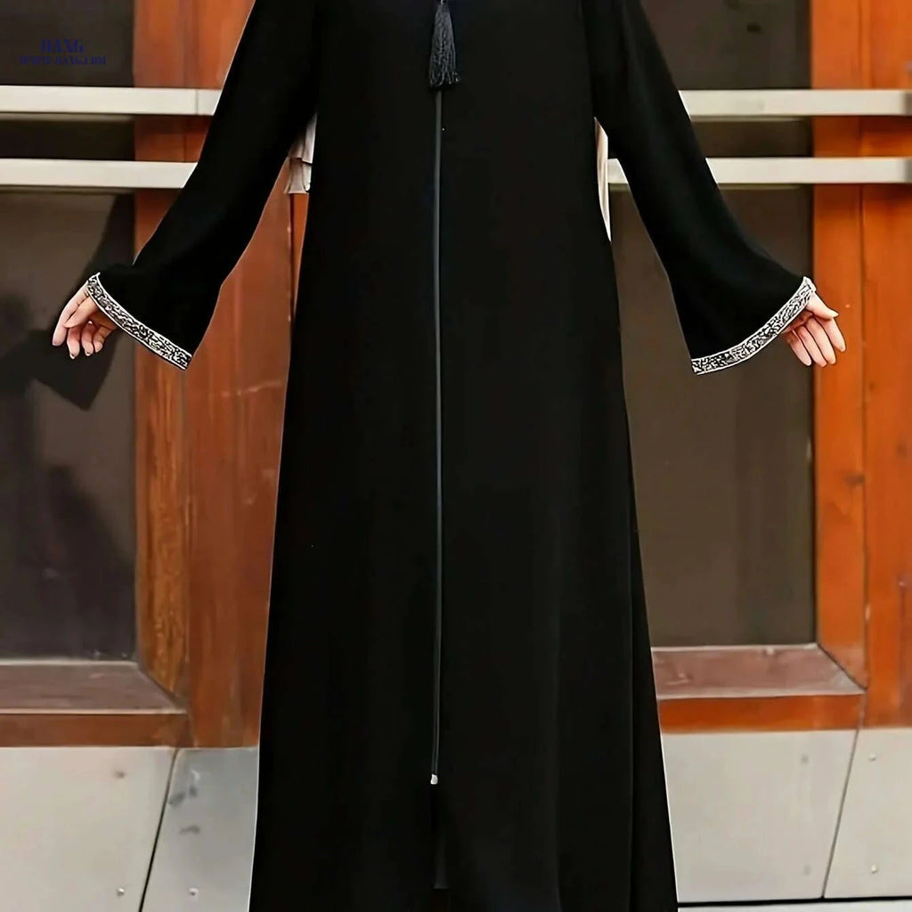 Women's Polyester Moroccan-Style Robe - Long, Zipper Closure, Loose Fit   OAXG 