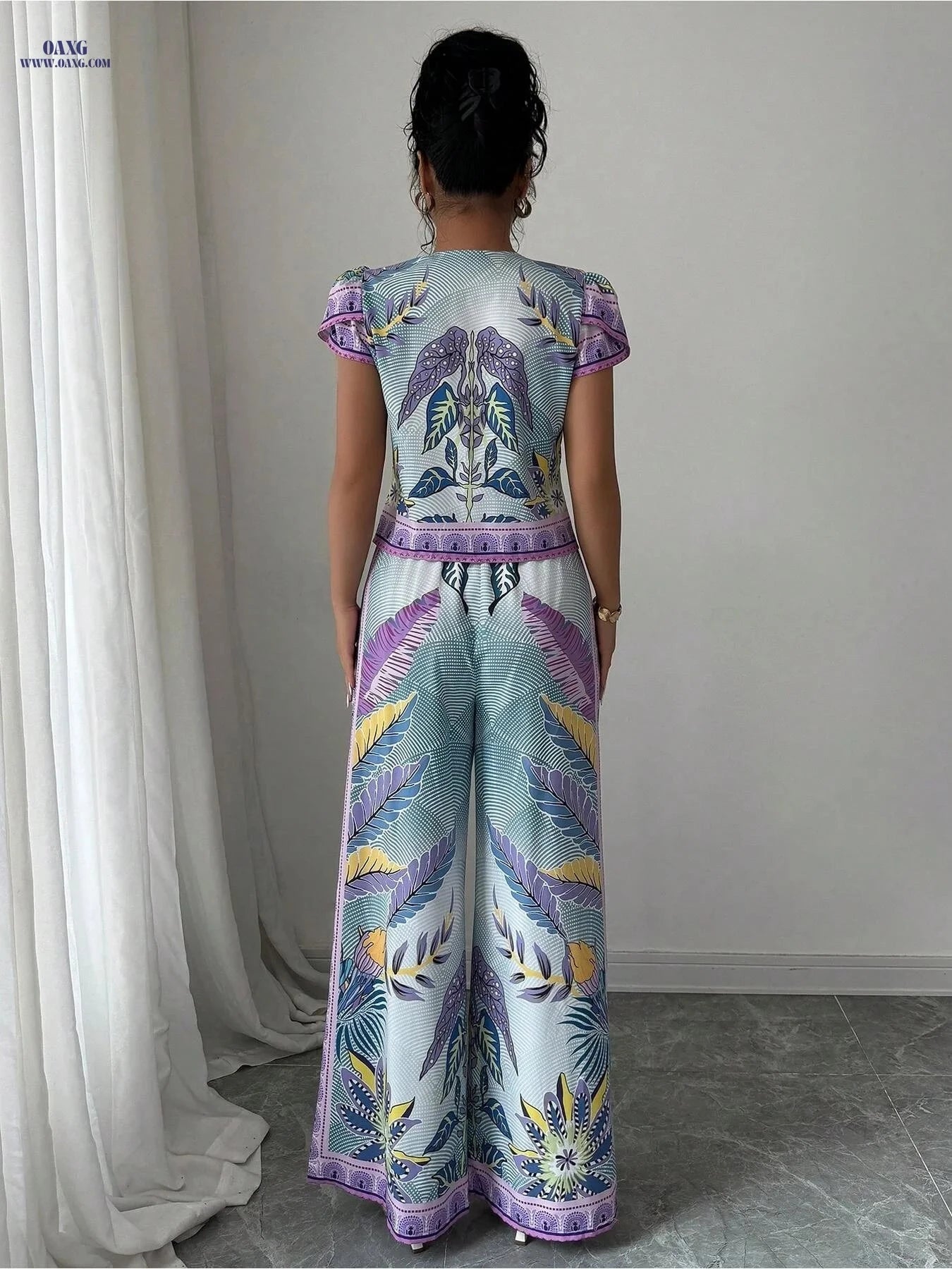 Women's Positioning Print Lace-Up Outfit - 2 Piece Daily Wear   OAXG 