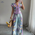 Women's Positioning Print Lace-Up Outfit - 2 Piece Daily Wear   OAXG 