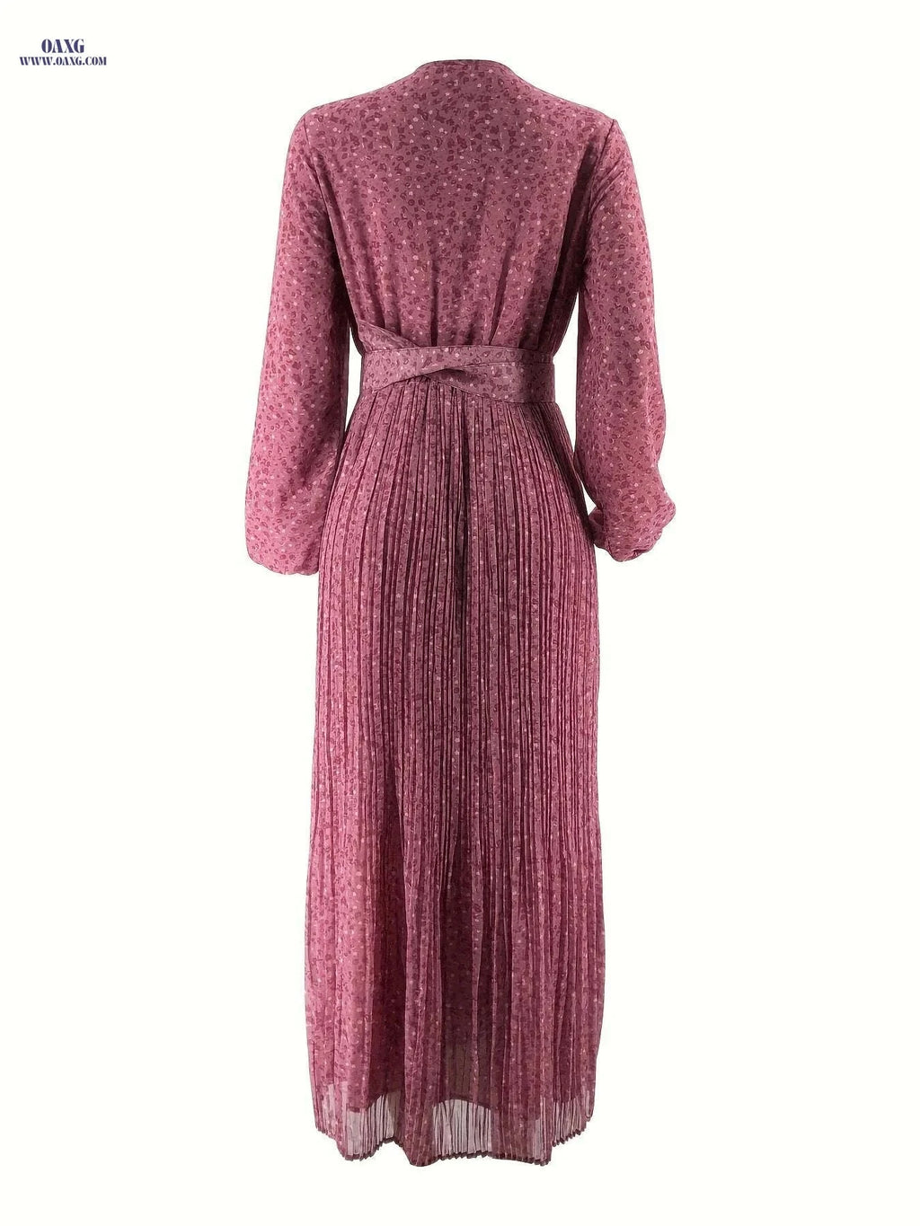 Women's Print Chiffon Maxi Dress - Long Sleeve, Belted Waist   OAXG Deep Blue / S