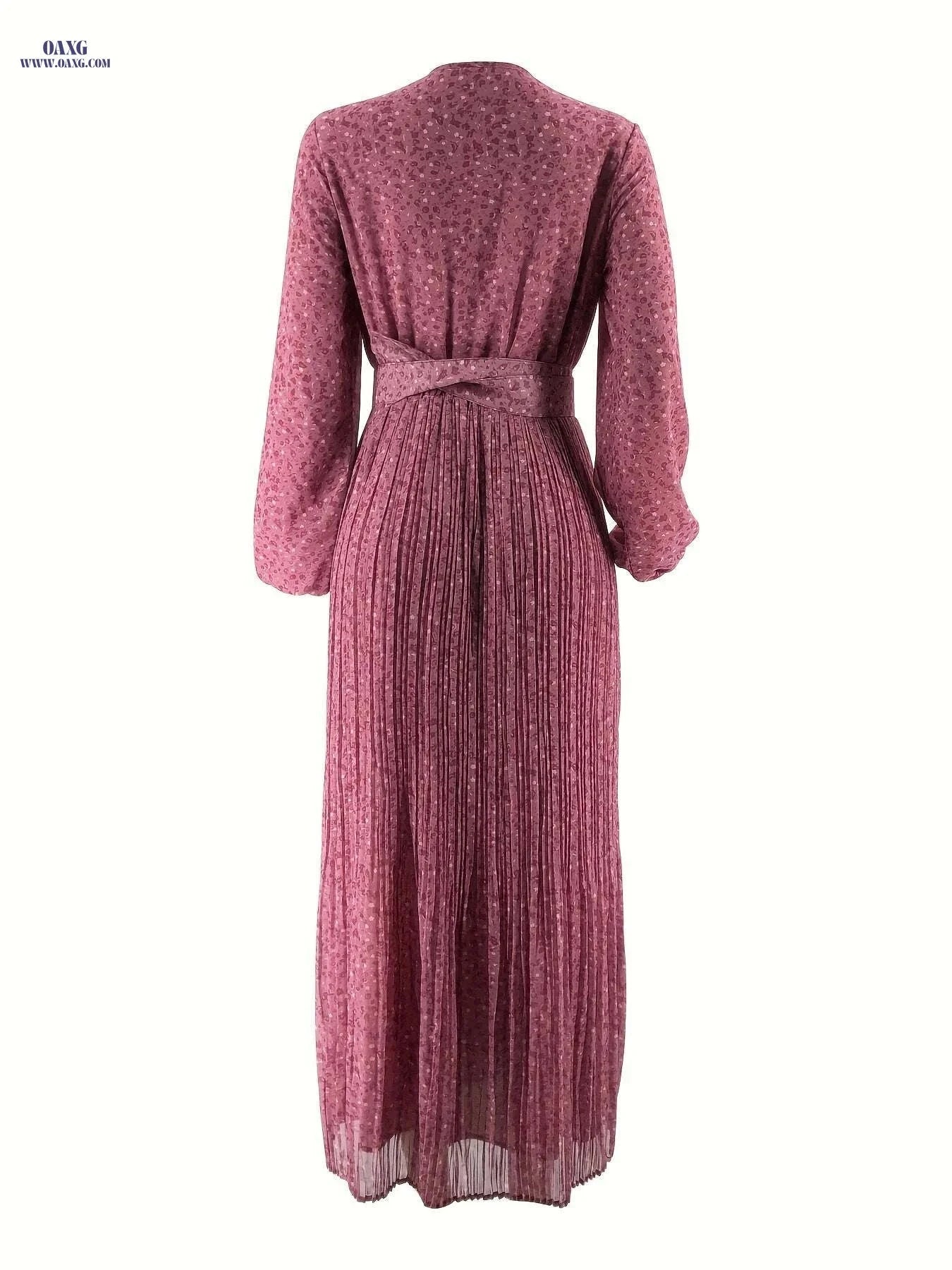 Women's Print Chiffon Maxi Dress - Long Sleeve, Belted Waist   OAXG Deep Blue / S
