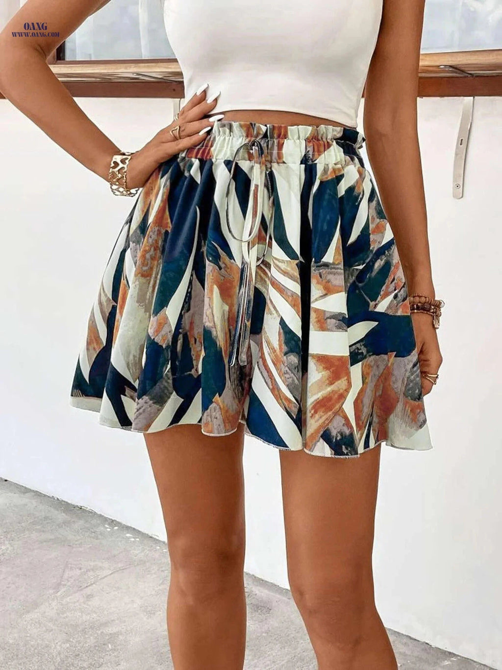 Women's Printed Lace-Up Shorts - Lightweight, Summer Fashion Style   OAXG 