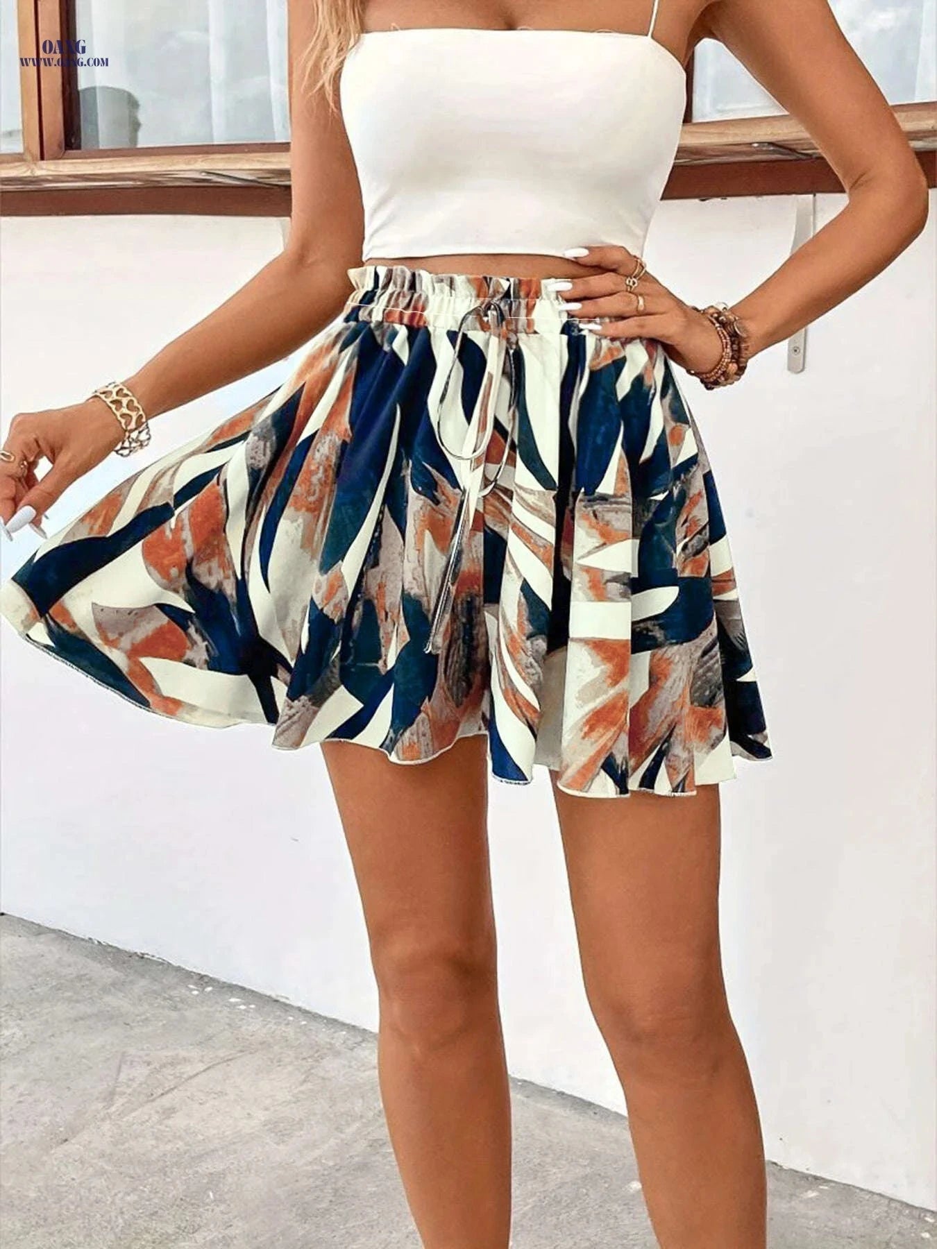 Women's Printed Lace-Up Shorts - Lightweight, Summer Fashion Style   OAXG 
