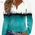 Women's Printed Long-Sleeve T-Shirt - Casual V-Neck Fashion Top   OAXG 