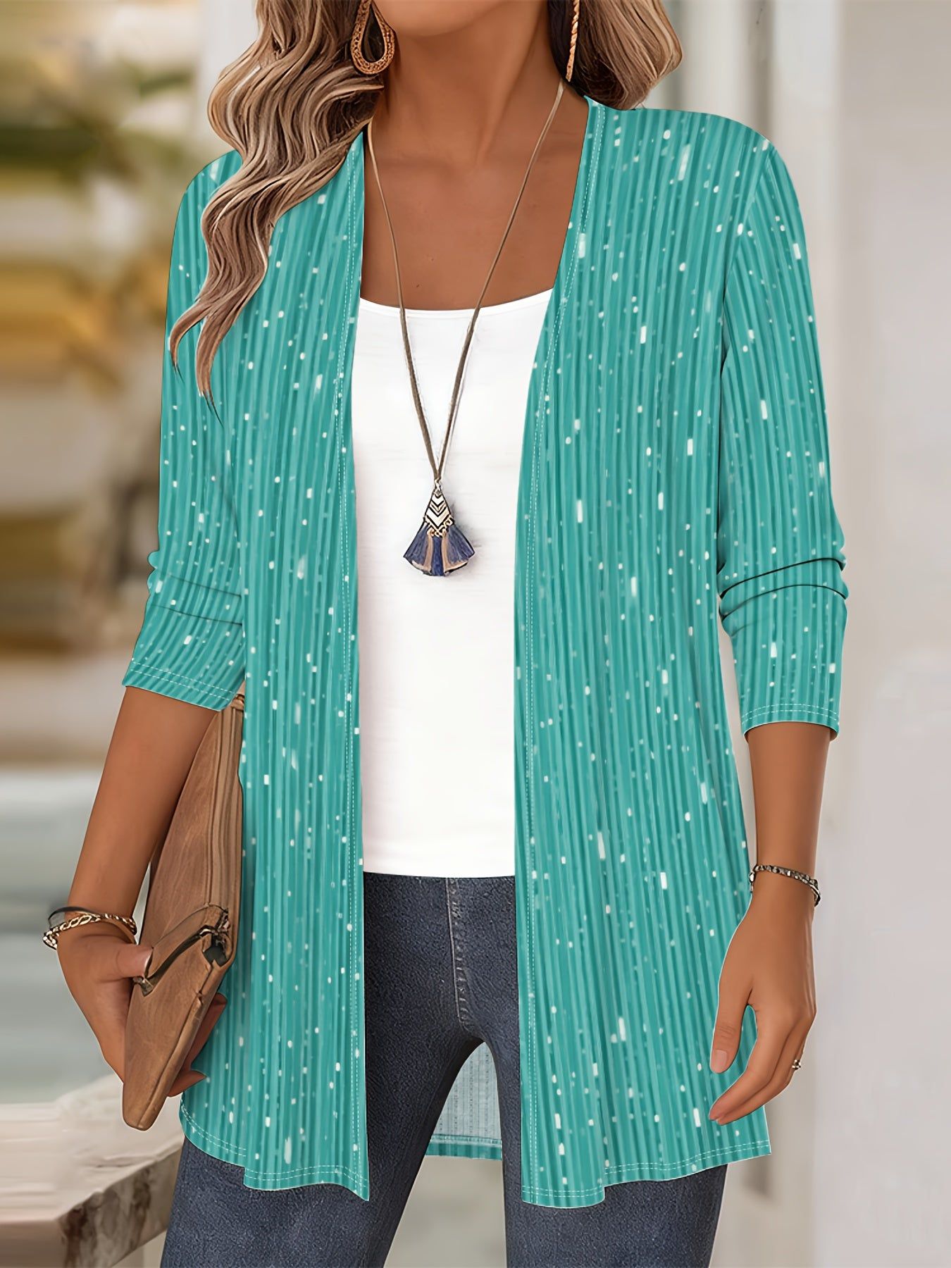 Women's Printed Open Front Cardigan - Long Sleeve Casual Jacket with Vibrant Graphic Floral Digital Print, Machine Washable, Comfortable Lightweight Versatile Fashion, Beautiful Top Coat for All Seasons 761   OAXG Mixed colors / S