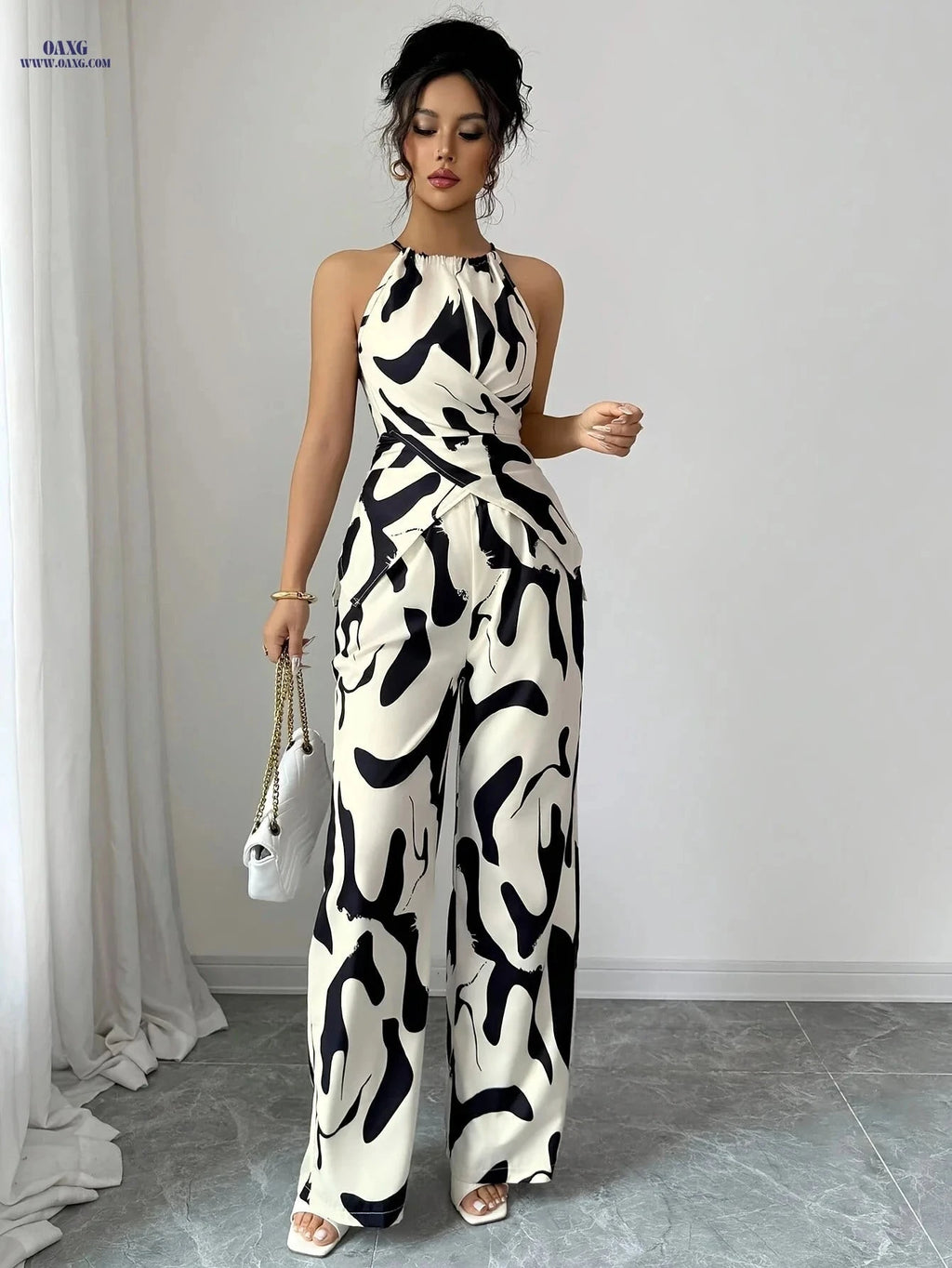 Women's Printed Pleated Camisole Set - Elegant Vacation Wear   OAXG Mixed colors / XS
