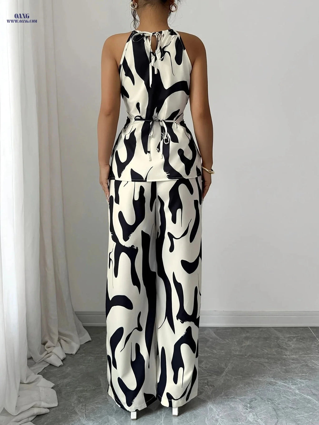Women's Printed Pleated Camisole Set - Elegant Vacation Wear   OAXG 