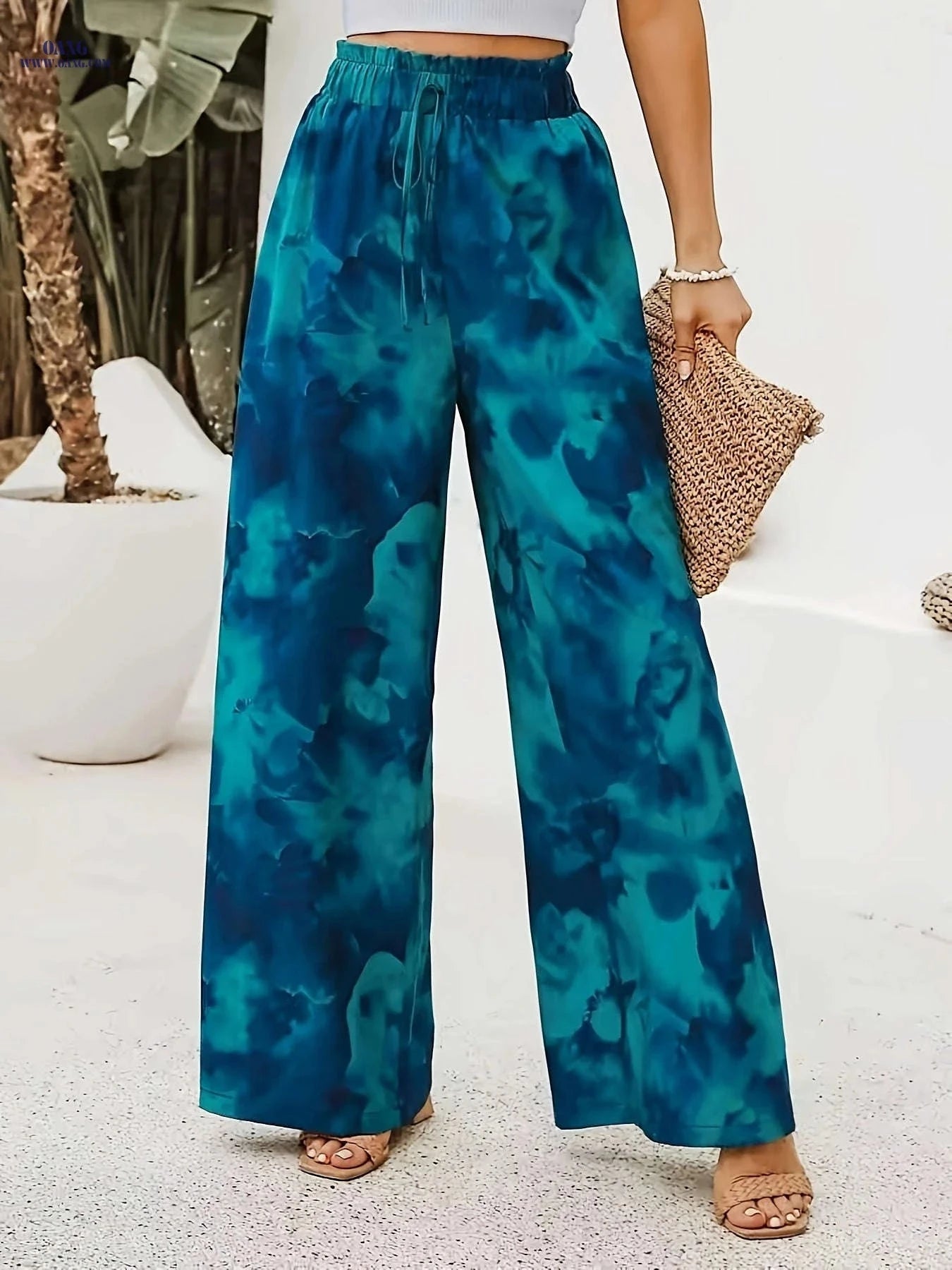 Women's Printed Wide-Leg Pants - Perfect for Spring/Summer Vacation   OAXG 【Multicolor】 / S