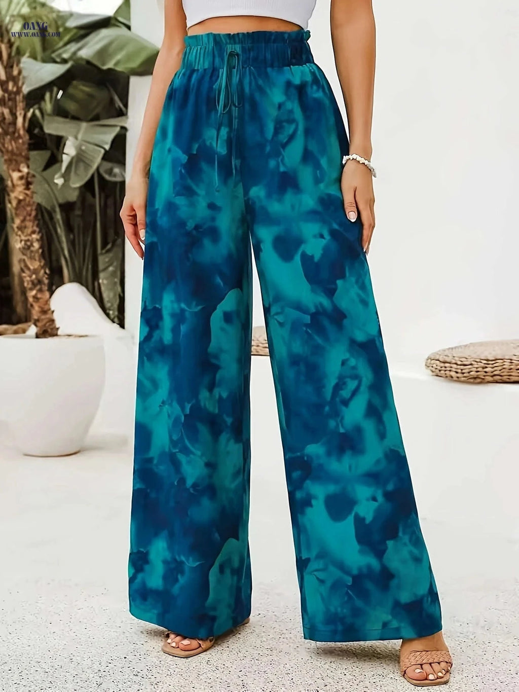 Women's Printed Wide-Leg Pants - Perfect for Spring/Summer Vacation   OAXG 【Multicolor】 / S