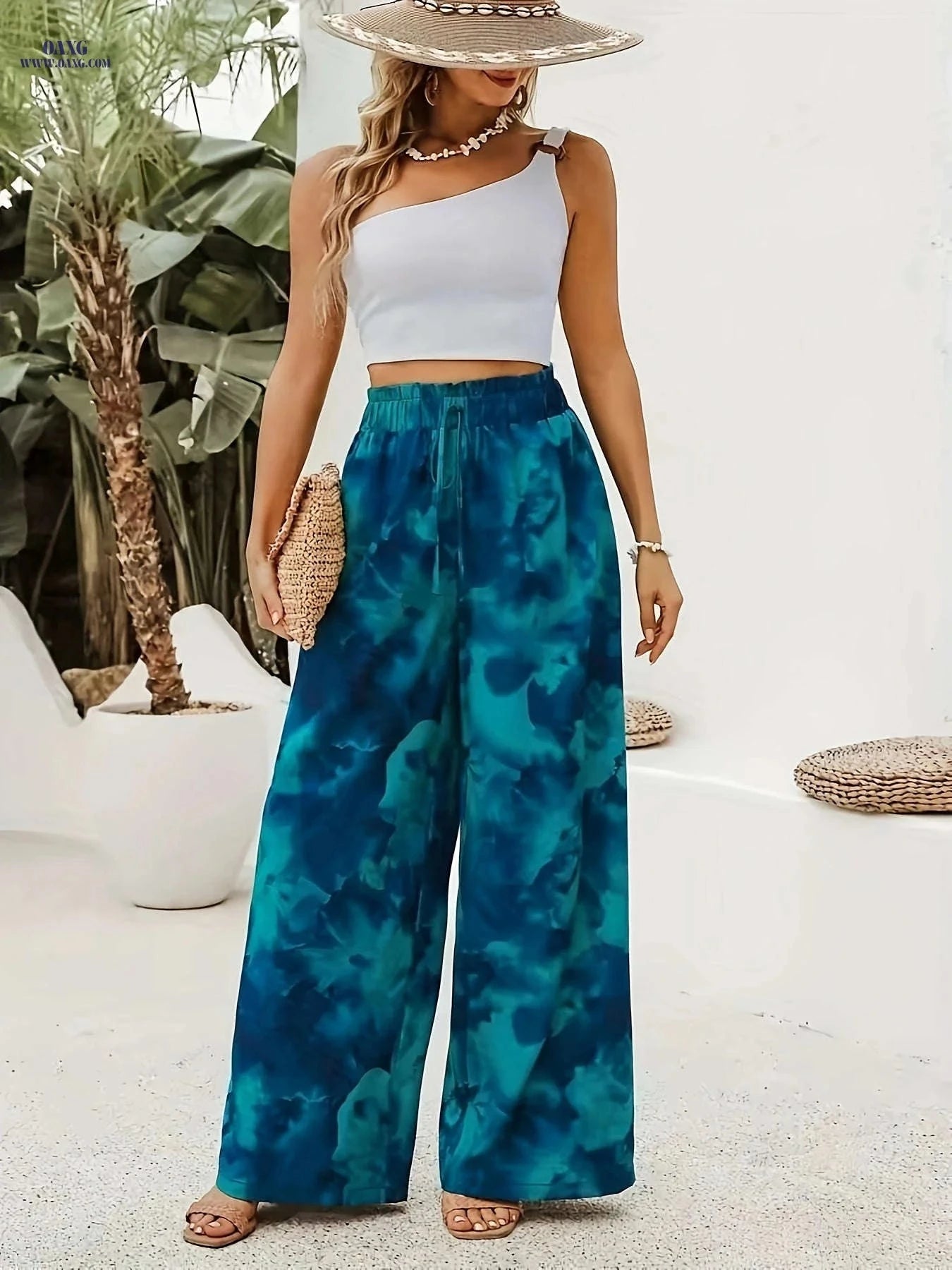 Women's Printed Wide-Leg Pants - Perfect for Spring/Summer Vacation   OAXG 【Multicolor】 / S