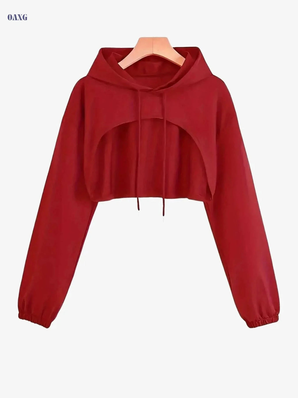 Women’s Red Cutout Hoodie - Casual Stretch Pullover for All Seasons   OAXG Black / XS