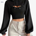 Women’s Red Cutout Hoodie - Casual Stretch Pullover for All Seasons   OAXG 