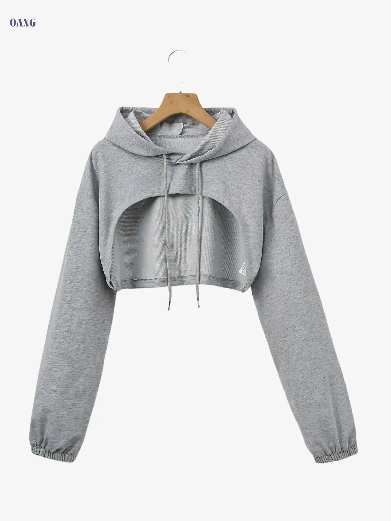 Women’s Red Cutout Hoodie - Casual Stretch Pullover for All Seasons   OAXG 