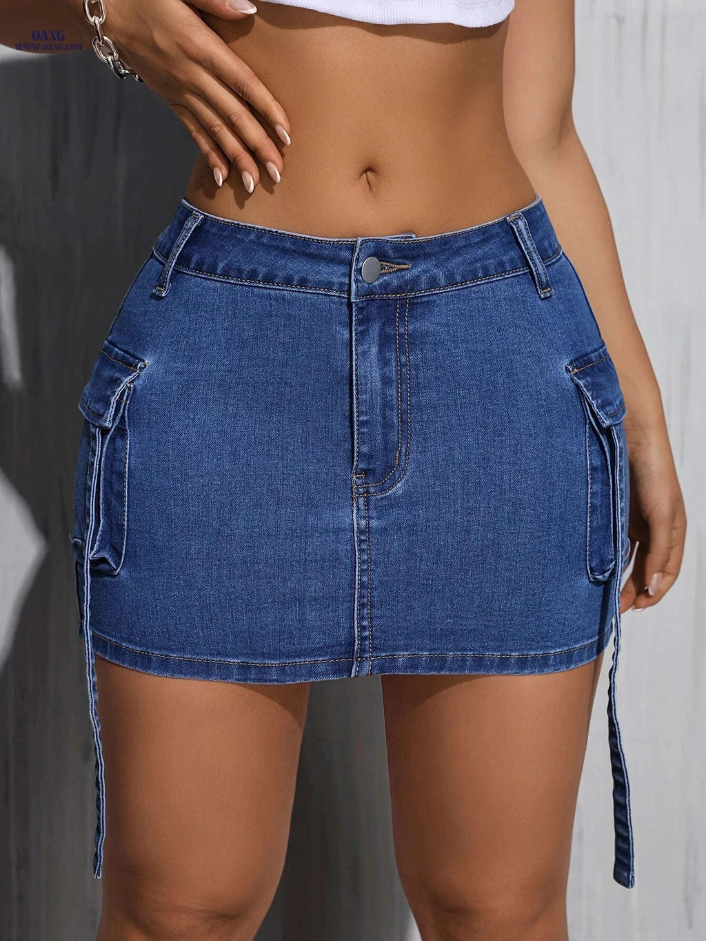 Women's Red Denim Skirt - Sexy Medium Stretch for Spring & Summer   OAXG Scarlet red / S