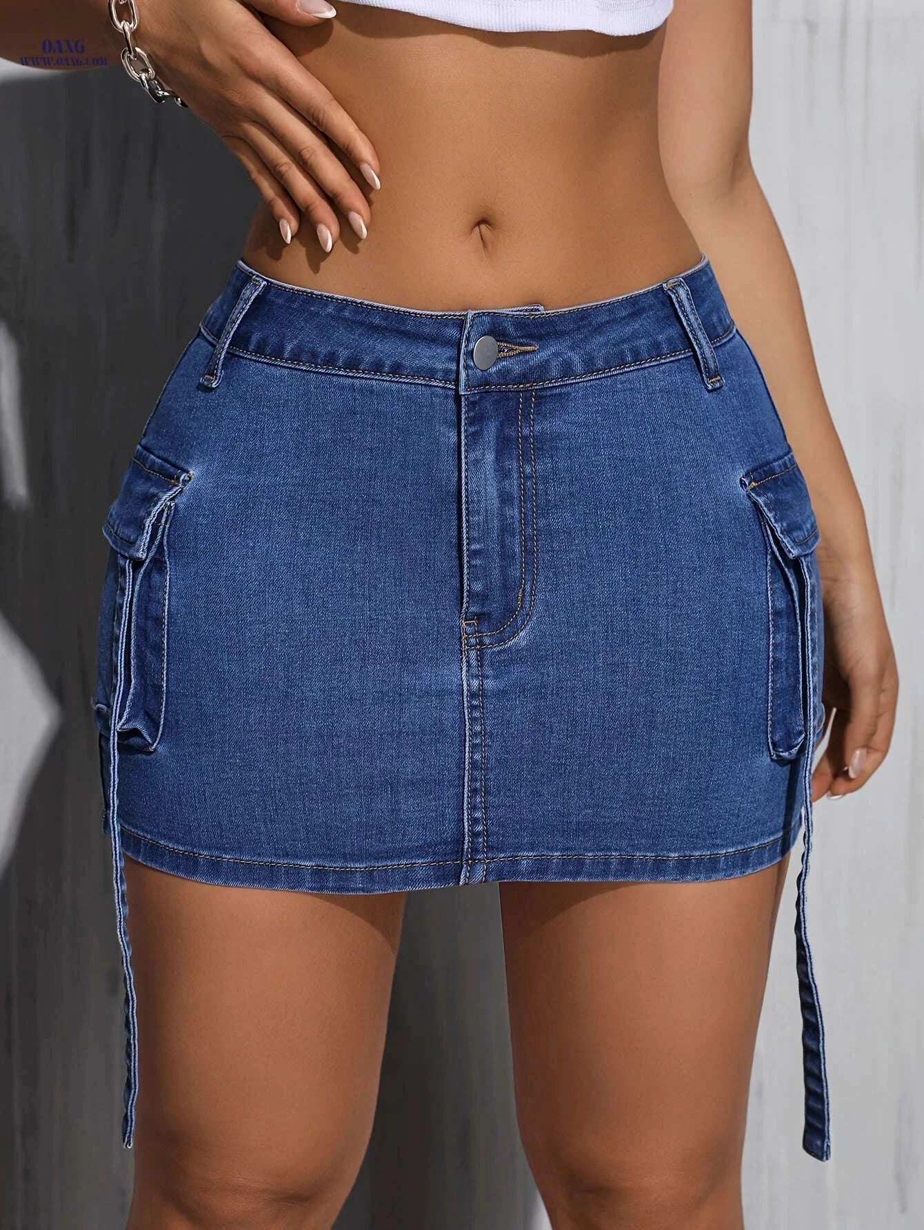 Women's Red Denim Skirt - Sexy Medium Stretch for Spring & Summer   OAXG Scarlet red / S