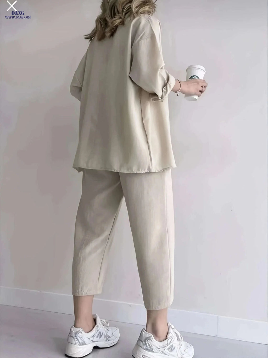 Women's Relaxed Fit Shirt & Wide-Leg Pants Set - Casual Style   OAXG 