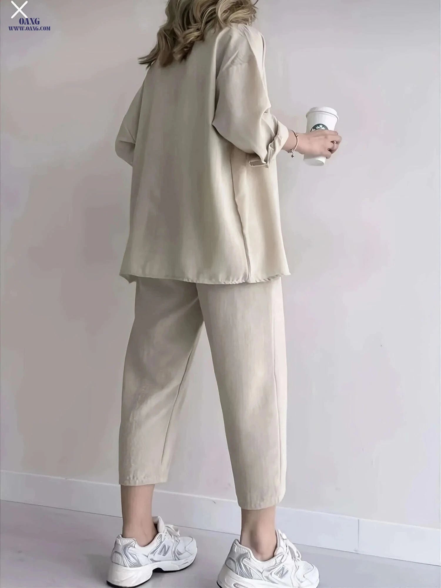 Women's Relaxed Fit Shirt & Wide-Leg Pants Set - Casual Style   OAXG 
