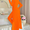 Women's Ribbed 2pcs Set - Elegant Round Neck Long Sleeve Top & Pants   OAXG Orange / S
