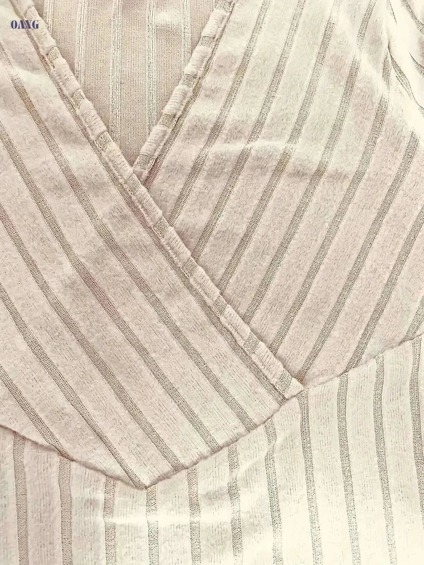 Women's Ribbed V Neck T-Shirt - Casual Long Sleeve for Spring & Fall   OAXG Apricot / S