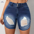 Women's Ripped Denim Shorts - Casual Style, Medium Stretch Fit   OAXG 