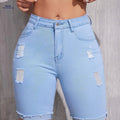 Women's Ripped Denim Shorts - Medium Stretch, Regular Fit for Spring/Summer   OAXG 
