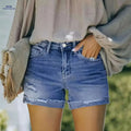 Women's Ripped Distressed Jean Shorts - Mid-Rise Frayed Hem   OAXG 
