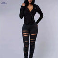 Women's Ripped High Stretch Distressed Jeans - Zipper Closure, Slim Fit   OAXG Black / XS