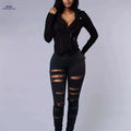 Women's Ripped High Stretch Distressed Jeans - Zipper Closure, Slim Fit   OAXG Black / XS