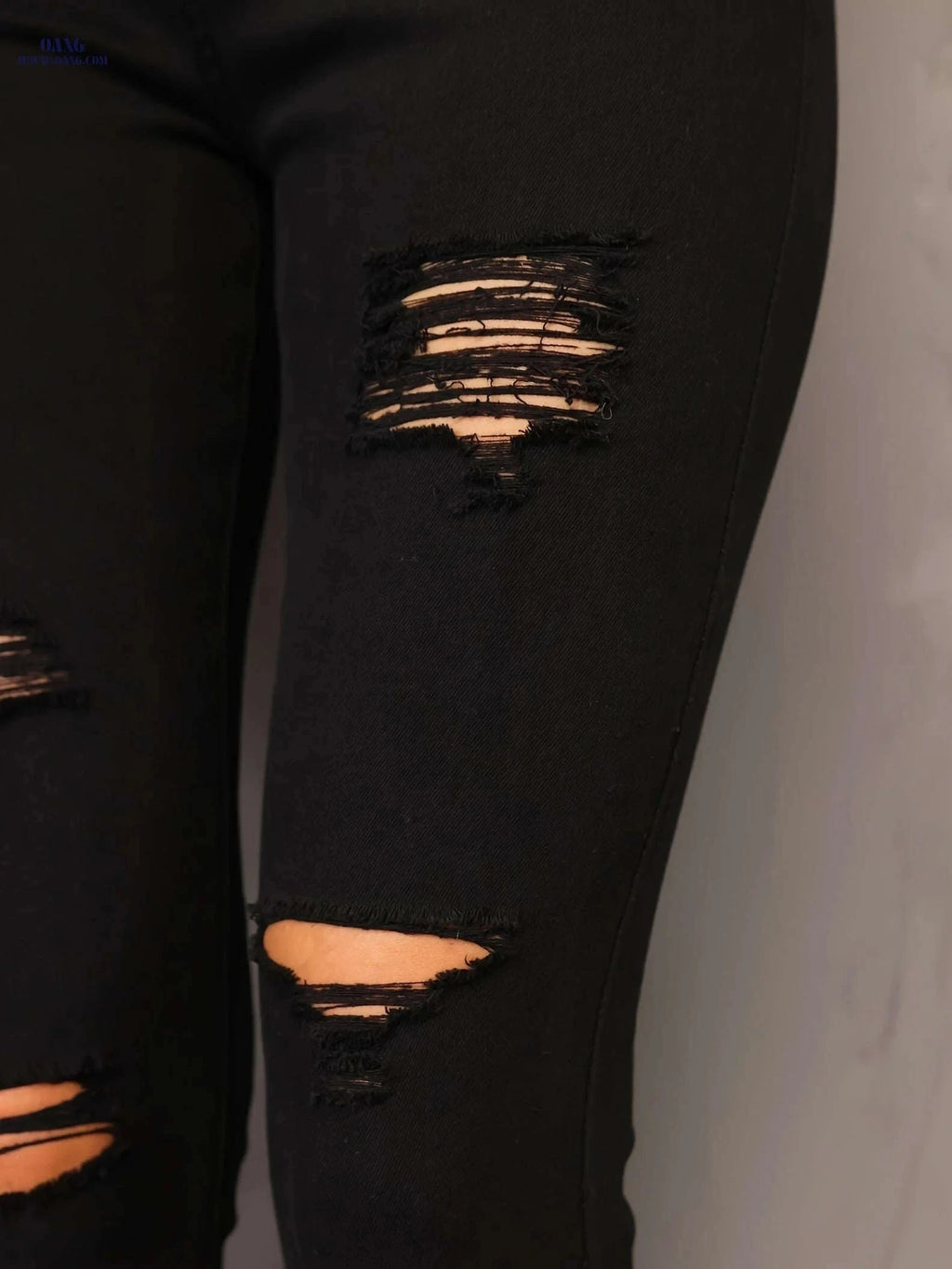 Women's Ripped Stretchy Long Jeans - Solid Color Casual Pants   OAXG Black / S