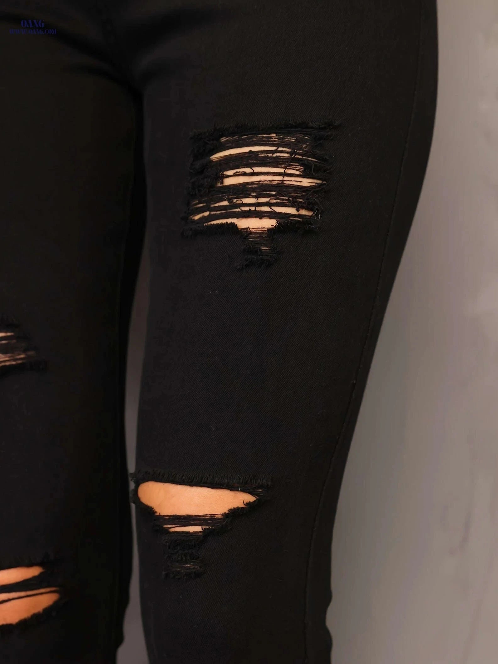 Women's Ripped Stretchy Long Jeans - Solid Color Casual Pants   OAXG Black / S