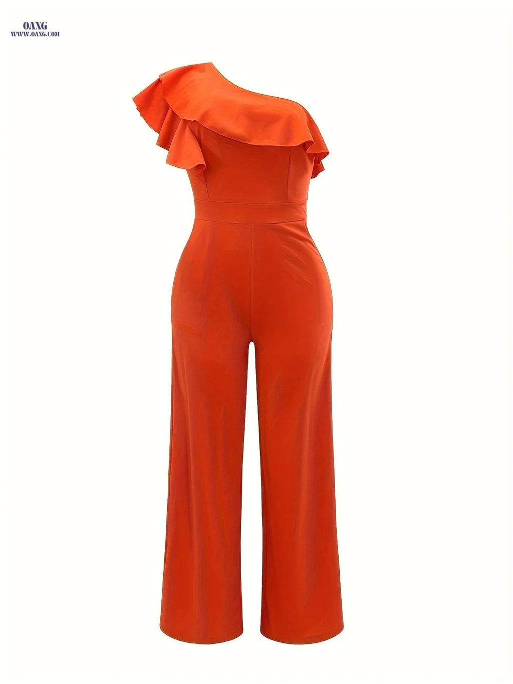 Women's Ruffle One-Shoulder Jumpsuit - High-Waist Elegant Style   OAXG Black / S