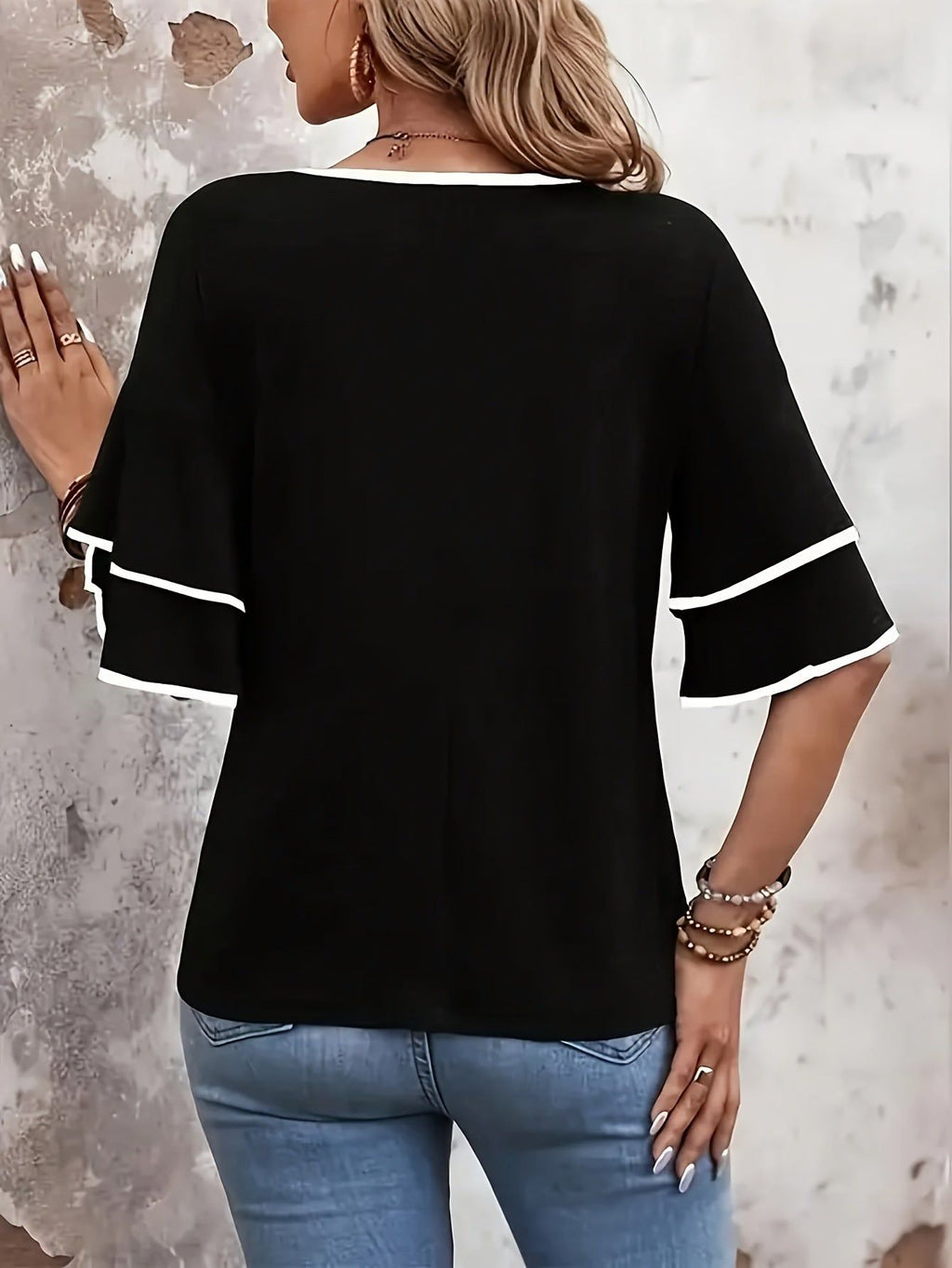 Women's Ruffle Short Sleeve Blouse Shirt - Solid Color Round Neck Top with Ruffle Trim Collar & Short Sleeves, Machine Washable Non-Stretch Suitable for Vacation, Beachwear, Casual & -Casual Outfits   OAXG Mixed colors / S