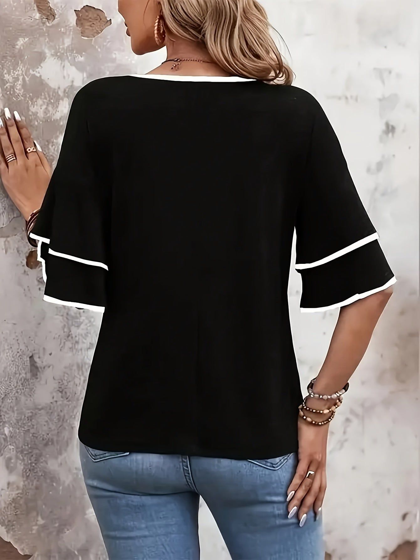 Women's Ruffle Short Sleeve Blouse Shirt - Solid Color Round Neck Top with Ruffle Trim Collar & Short Sleeves, Machine Washable Non-Stretch Suitable for Vacation, Beachwear, Casual & -Casual Outfits   OAXG Mixed colors / S