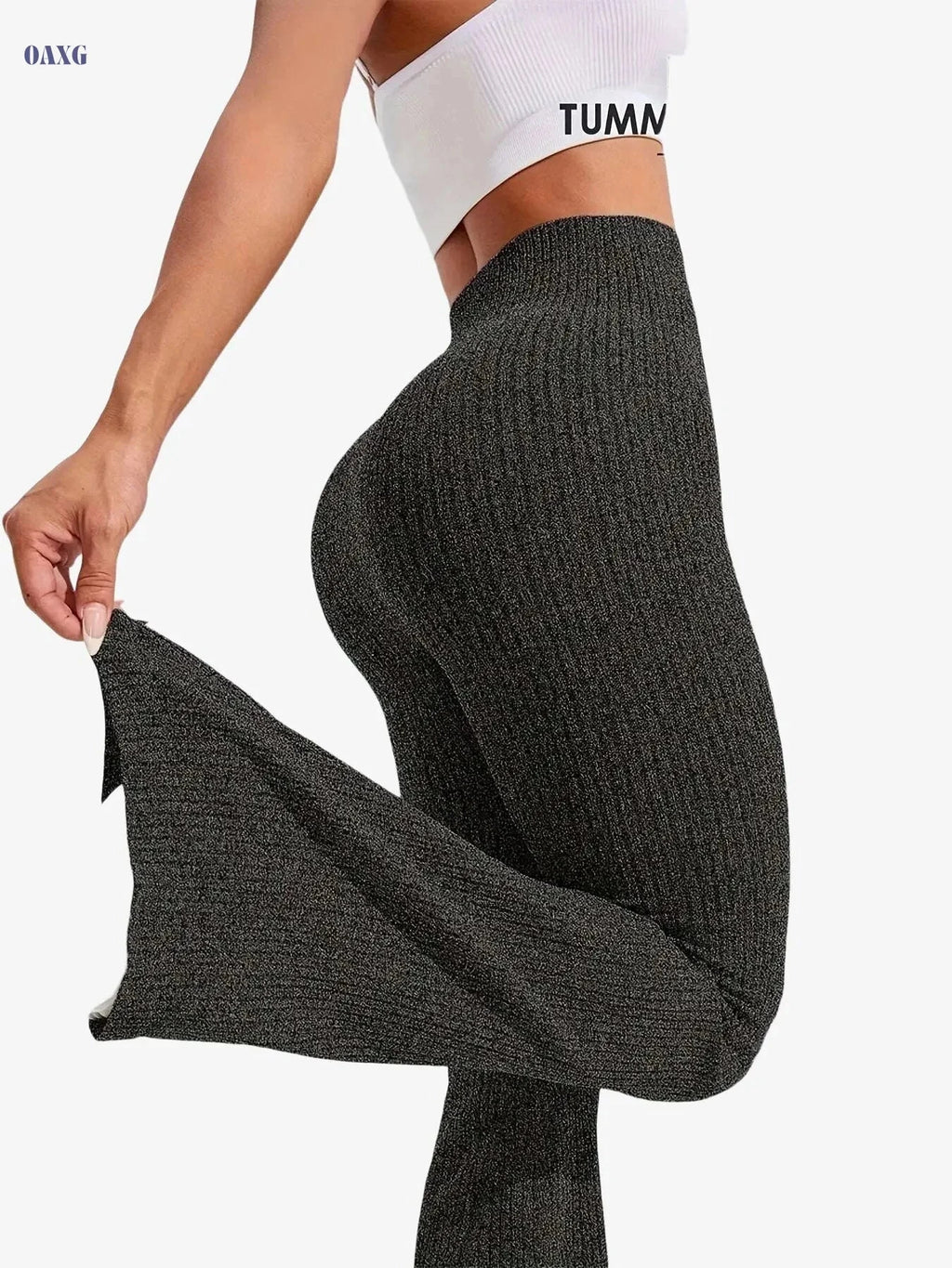 Women's Seamless Yoga Leggings - Stylish V-Back, Tummy Control   OAXG Black / XS
