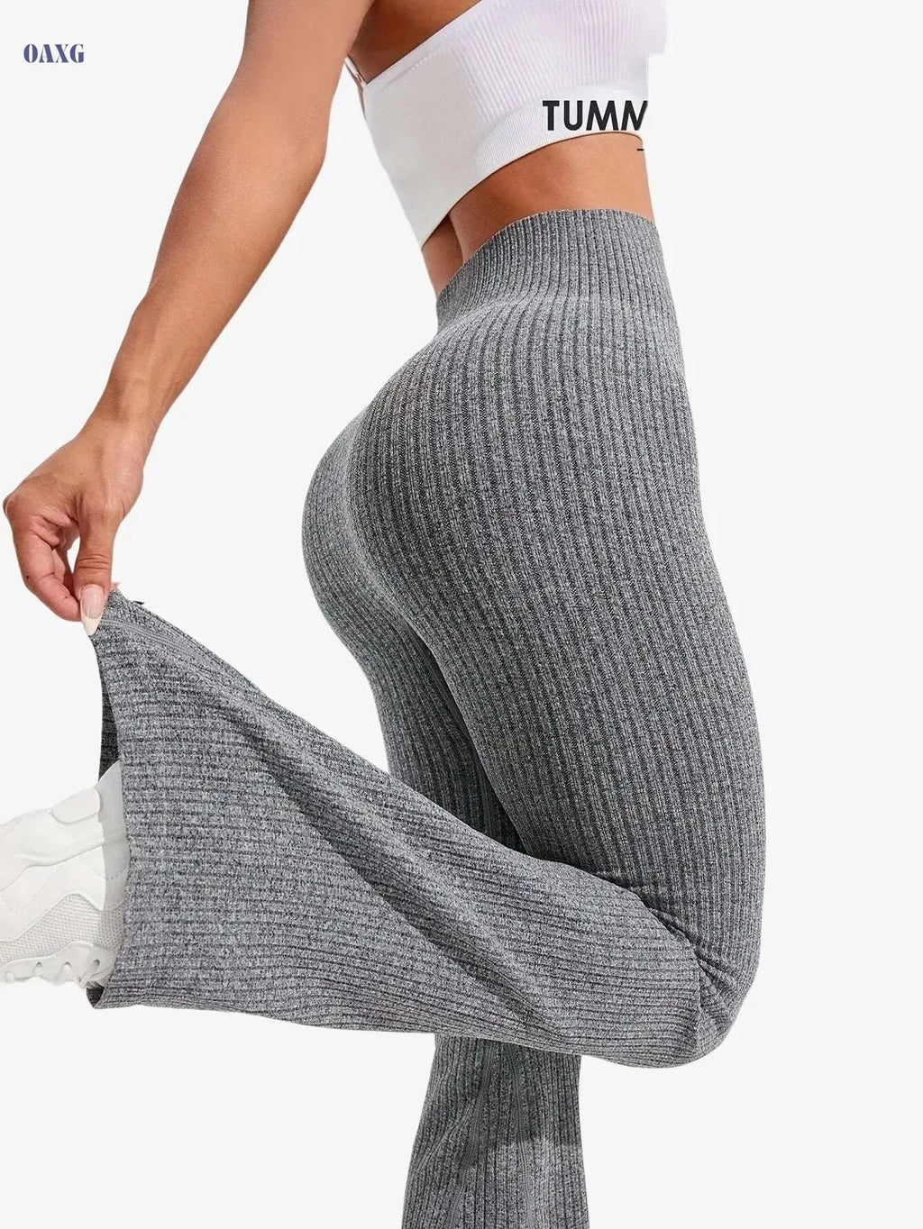 Women's Seamless Yoga Leggings - Stylish V-Back, Tummy Control   OAXG Black / XS