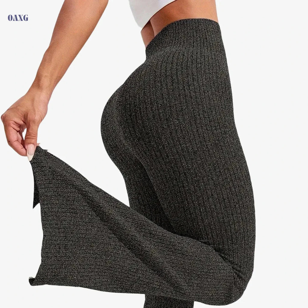 Women's Seamless Yoga Leggings - Stylish V-Back, Tummy Control   OAXG Black / XS