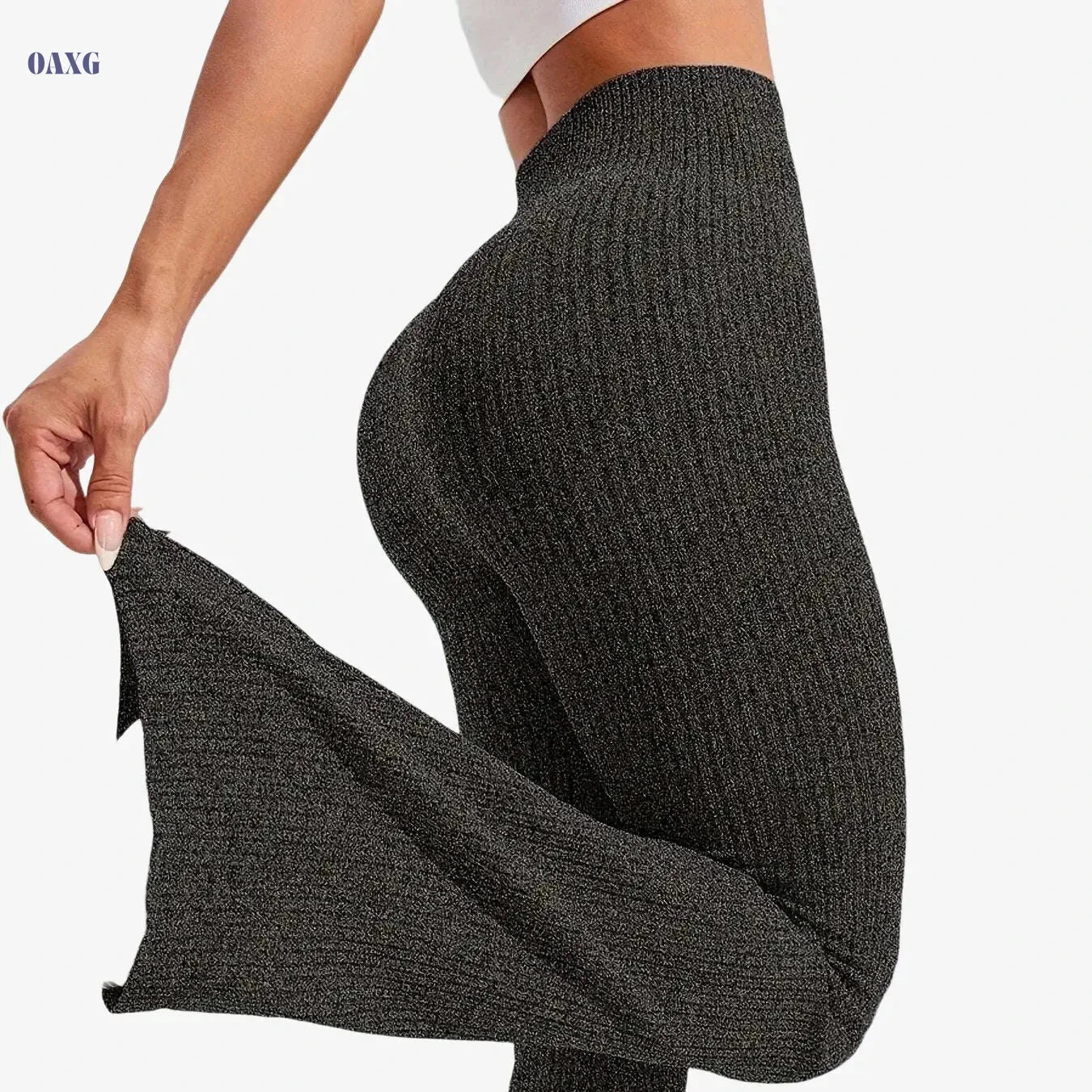 Women's Seamless Yoga Leggings - Stylish V-Back, Tummy Control   OAXG Black / XS