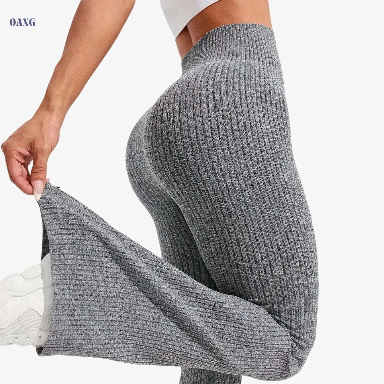 Women's Seamless Yoga Leggings - Stylish V-Back, Tummy Control   OAXG Black / XS