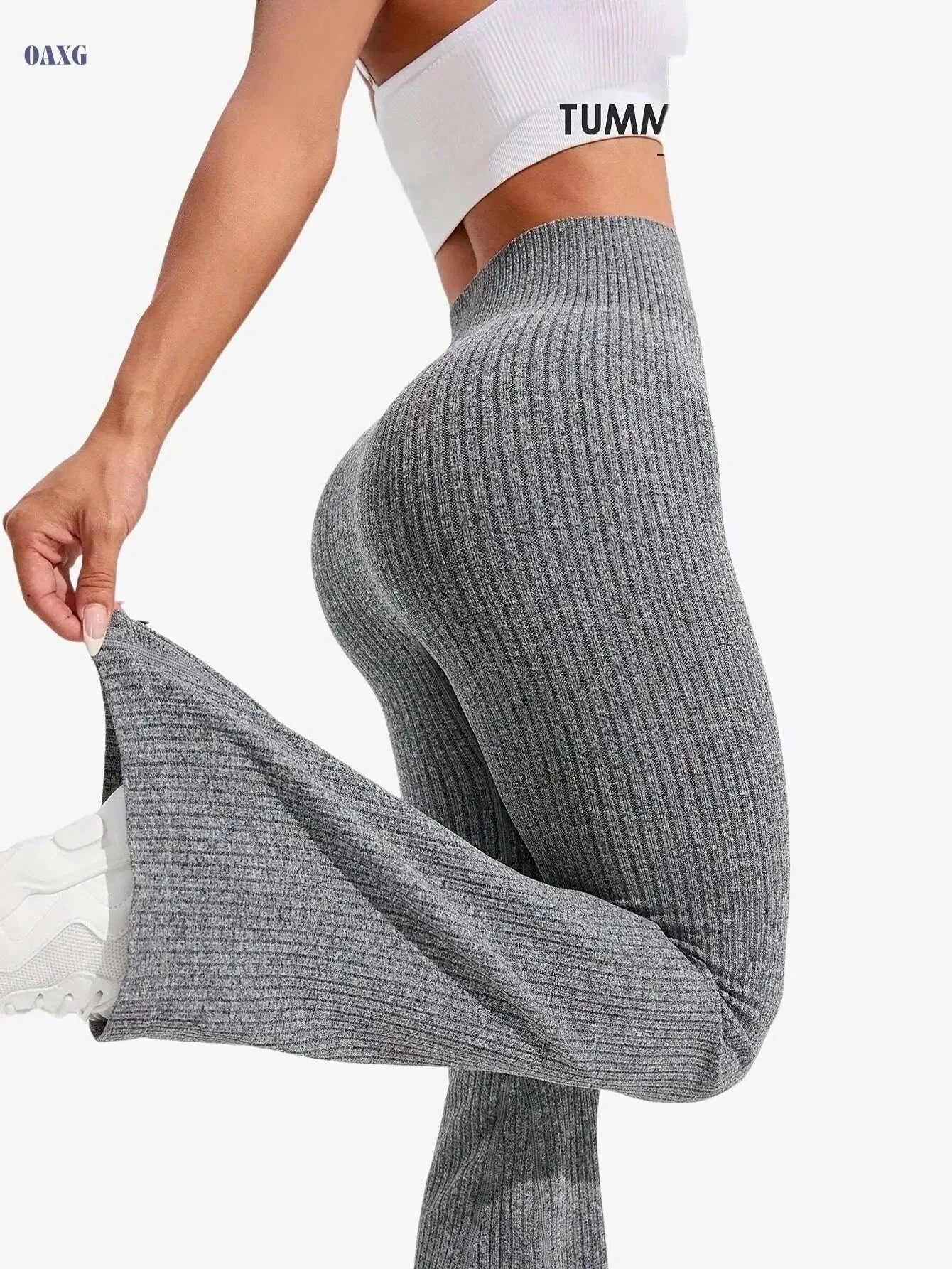 Women's Seamless Yoga Leggings - Stylish V-Back, Tummy Control   OAXG Black / XS